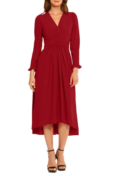 Maggy London Cinched Long Sleeve High-low Dress In Equestrian Red