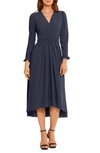 Maggy London Cinched Long Sleeve High-low Dress In Navy Blazer