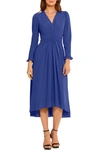 Maggy London Cinched Long Sleeve High-low Dress In Sodalite Blue