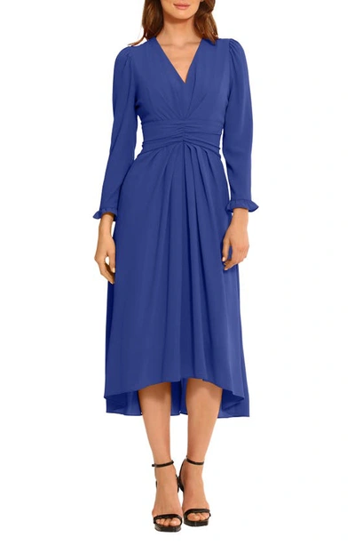 Maggy London Cinched Long Sleeve High-low Dress In Sodalite Blue