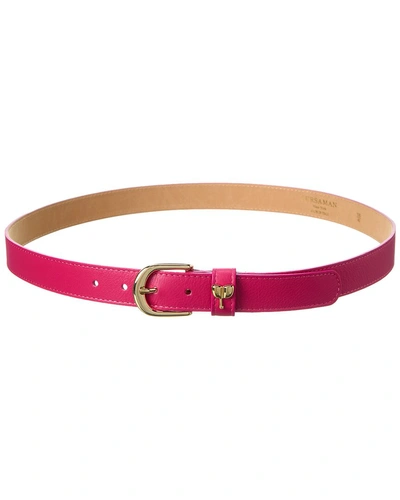 Persaman New York Logo Leather Belt In Pink