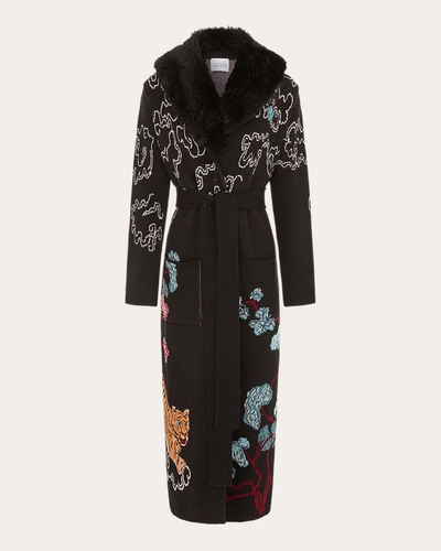 Hayley Menzies Merino Jacquard Long Cardigan In Black