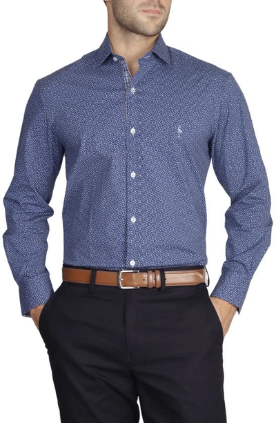 Tailorbyrd Mini Paisley Long Sleeve Button-down Shirt In Royal