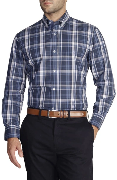 Tailorbyrd Long Sleeve Cotton Stretch Button Down Shirt In Navy