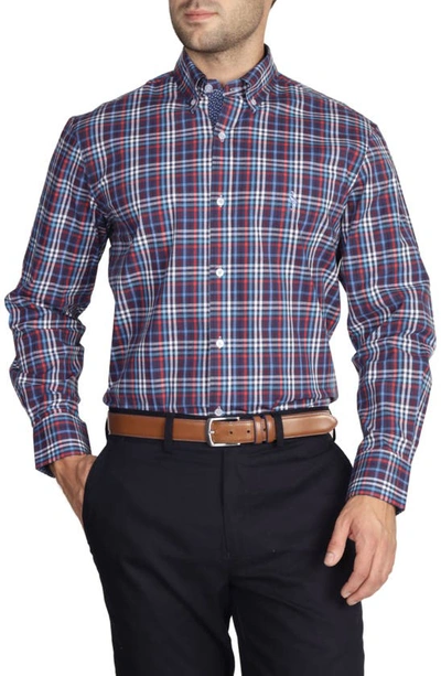 Tailorbyrd Regular Fit Plaid Stretch Button-down Shirt In Navy