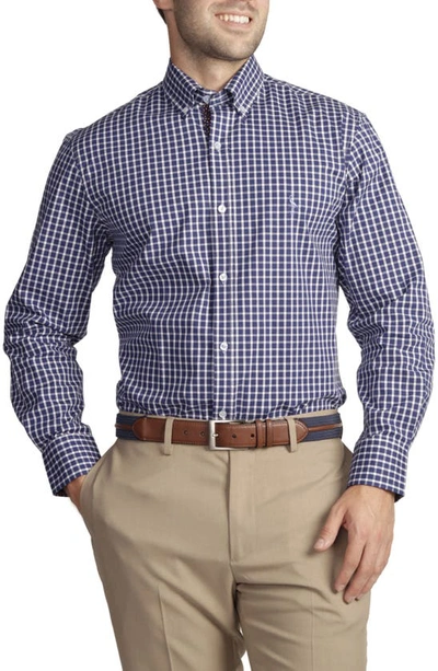 Tailorbyrd Regular Fit Windowpane Stretch Cotton Button-down Shirt In Navy