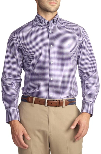 Tailorbyrd Regular Fit Gingham Stretch Button-down Shirt In Purple