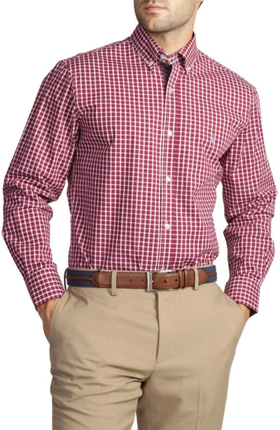 Tailorbyrd Regular Fit Windowpane Stretch Cotton Button-down Shirt In Red