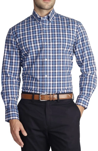 Tailorbyrd Regular Fit Gingham Stretch Cotton Button-down Shirt In Blue
