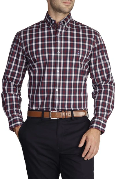 Tailorbyrd Regular Fit Gingham Stretch Cotton Button-down Shirt In Burgundy