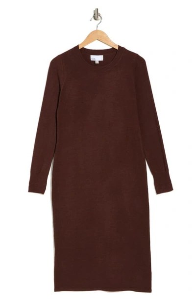 Nordstrom Rack Long Sleeve Jewel Neck Sweater Dress In Brown Raisin