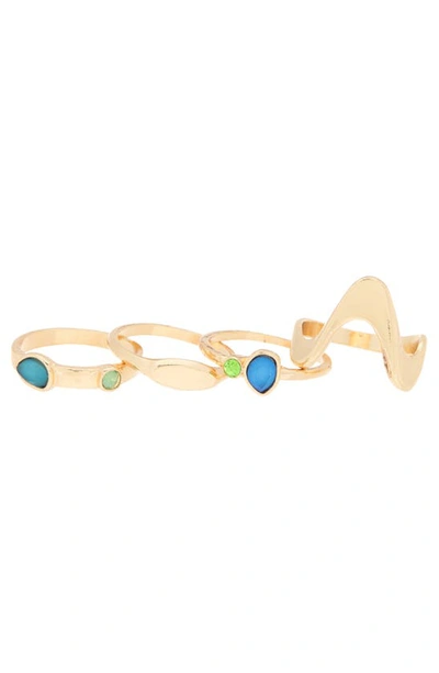 Nordstrom Rack Set Of 4 Assorted Wavy Rings In Green Multi- Gold