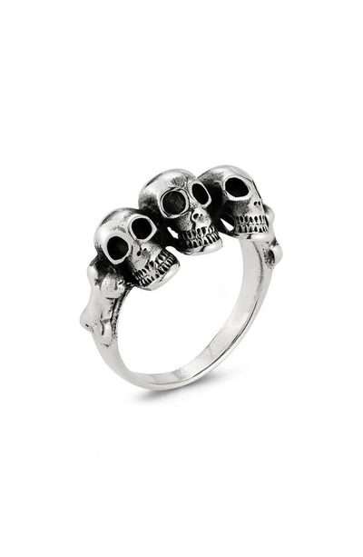 Yield Of Men Sterling Silver Oxidized Tri Skull Ring