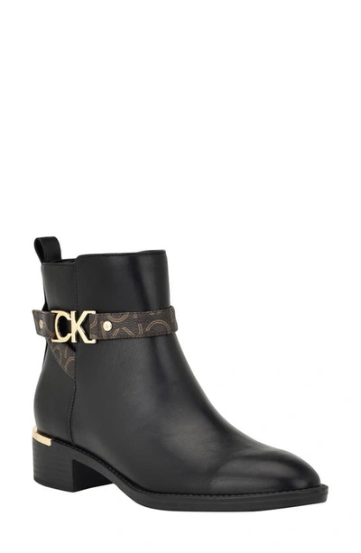 Calvin Klein Buckle Strap Bootie In Black