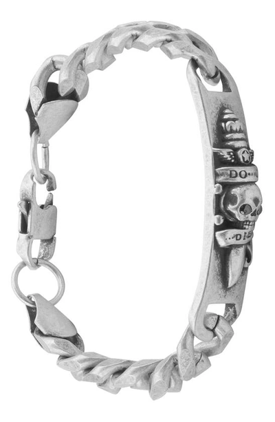 Ed Hardy Stainless Steel Skull Bracelet In Silver
