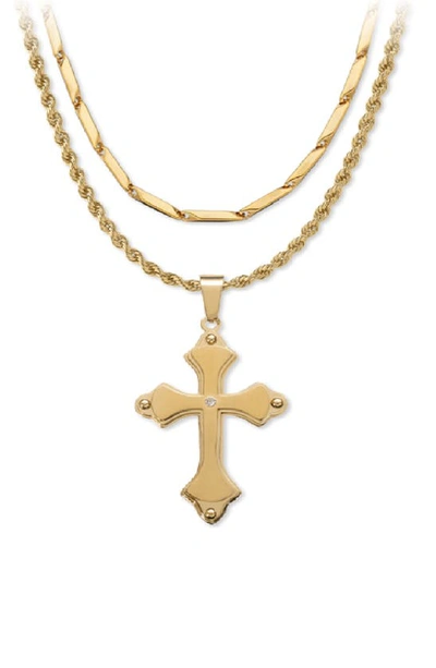 American Exchange Set Of 2 Cross Necklaces In Gold/ Gold