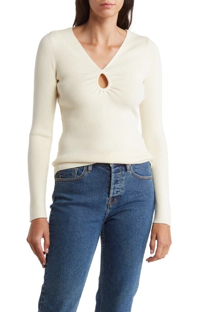 Melrose And Market Keyhole Ribbed Pullover Sweater In Ivory