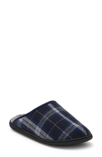 Nordstrom Rack Brock Faux Fur Lined Scuff Slipper In Navy Plaid