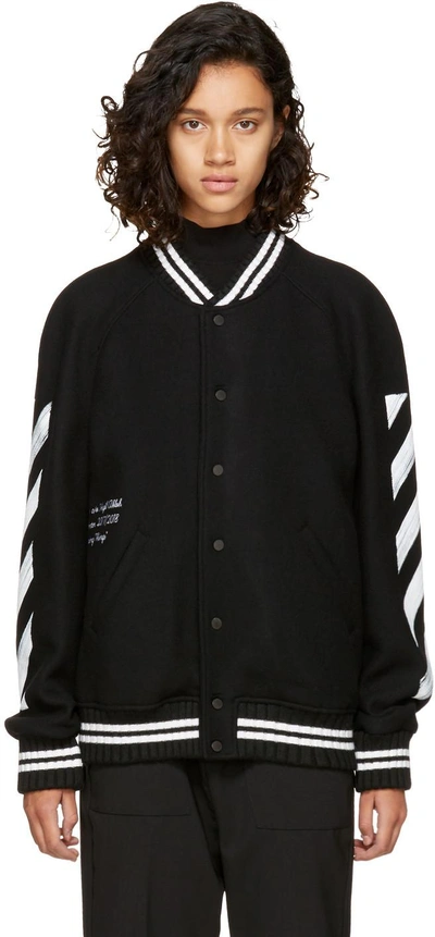 Off-white Black Brushed Diagonal Varsity Jacket | ModeSens Off-white Black Brushed Diagonal Varsity Jacket | ModeSens