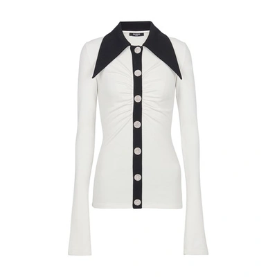 Balmain Rhinestone-button Long-sleeve Shirt In White
