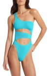 Bondeye Rico Cutout One-shoulder One-piece Swimsuit In Teal Eco