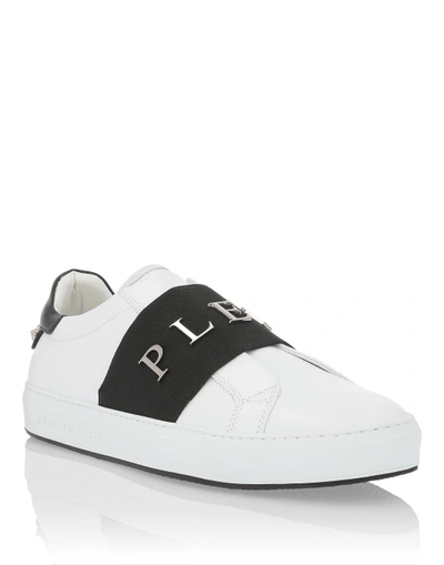 Philipp Plein Johnson 12 Leather Embellished Trainers In White/blk