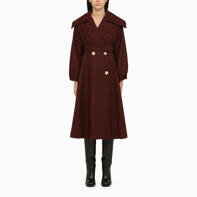 Patou Wine Wool Double-breasted Coat In Burgundy