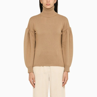 Max Mara Camel Wool Turtleneck Sweater In Beige