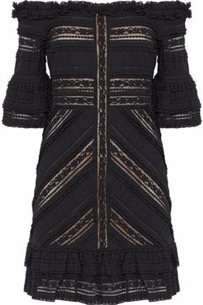 Cinq À Sept Woman Naya Off-the-shoulder Ruffled Cotton-blend Lace Mini Dress Black