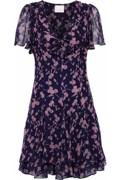 Cinq À Sept Woman Annali Bow-embellished Floral-print Silk-chiffon Mini Dress Dark Purple