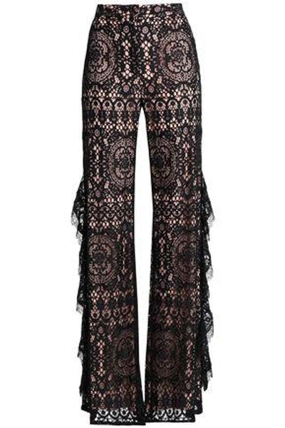 Alexis Woman Ruffled Lace Flared Pants Black