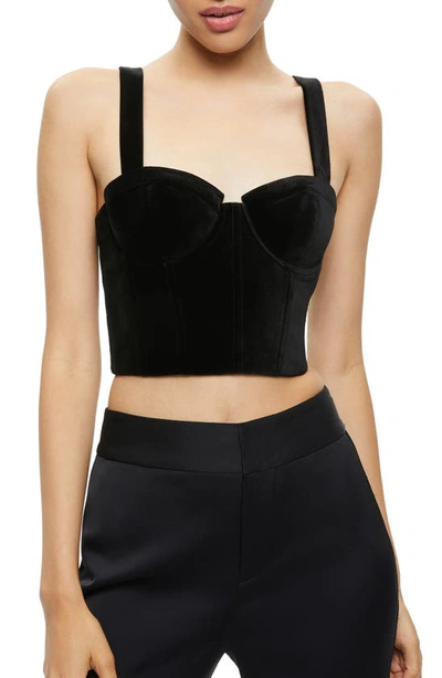 Alice And Olivia Women's Jeanna Velvet Cropped Bustier Top In Black