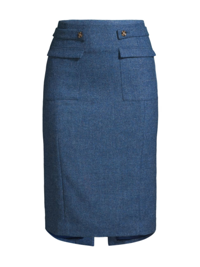 Frances Valentine Women's Button-tab Wool Pencil Skirt In Light Blue