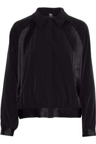 Haute Hippie Domino Satin-paneled Crepe Bomber Jacket In Black