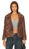 Free People We The Free Jealousy Leather Moto Jacket In Washed Wine