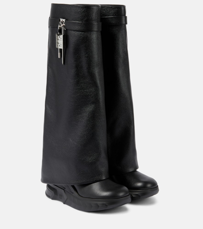 Givenchy Women's Shark Lock Biker Low Heel Boots In Grained Leather In Black