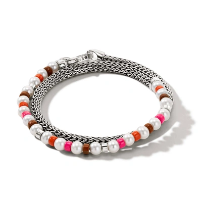 John Hardy Colorblock Pearl Wrap Bracelet In Silver