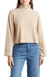 Lush Brushed Long Sleeve Turtleneck Crop Sweater In Taupe