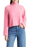Lush Brushed Long Sleeve Turtleneck Crop Sweater In Pink
