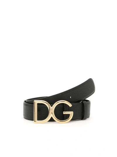 Dolce & Gabbana Dauphine Belt With Logo In Nero|nero