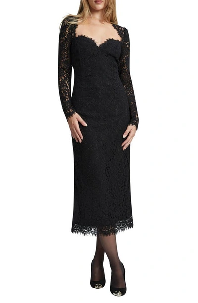 Bardot Aurora Lace Long Sleeve Midi Dress In Black
