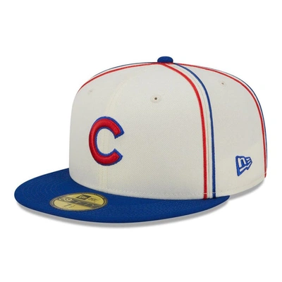 New Era Men's  Cream, Royal Chicago Cubs Chrome Sutash 59fifty Fitted Hat In Cream,royal