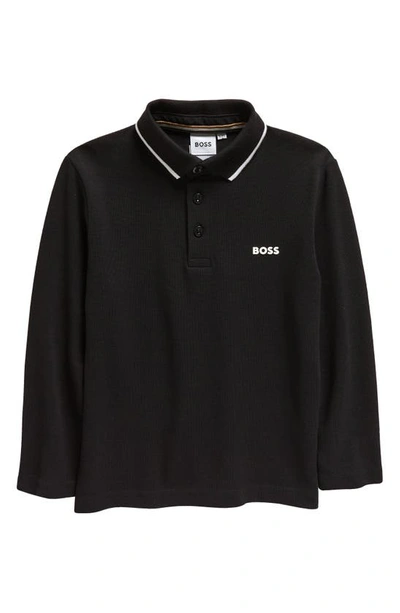 Bosswear Boss Kidswear Kids' Mini Me Cotton Piqué Long Sleeve Polo In Black