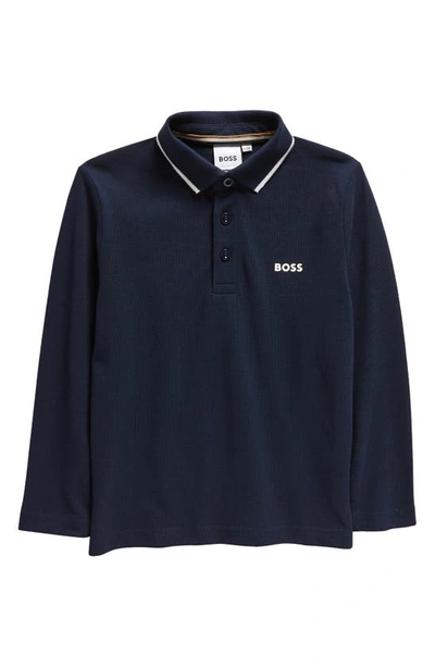 Bosswear Boss Kidswear Kids' Mini Me Cotton Piqué Long Sleeve Polo In Navy