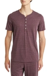 Daniel Buchler Heathered Recycled Cotton Blend Henley Pajama T-shirt In Wine