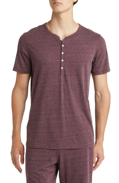 Daniel Buchler Heathered Recycled Cotton Blend Henley Pajama T-shirt In Wine