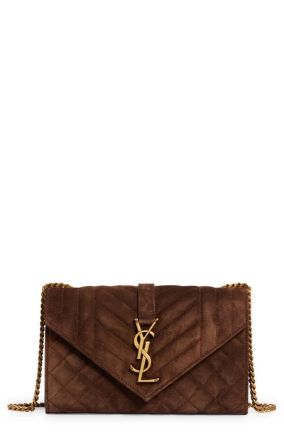 Saint Laurent Small Envelope Suede Crossbody Bag In Brown Coffee