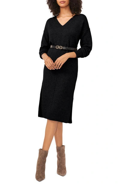 Vince Camuto Exposed Seam Long Sleeve Sweater Dress In Rich Black
