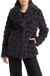 Via Spiga Grooved Herringbone Faux Fur Jacket In Charcoal