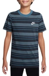 Nike Kids' Sportswear Stripe Cotton Logo T-shirt In Obsidian/ Industrial Blue